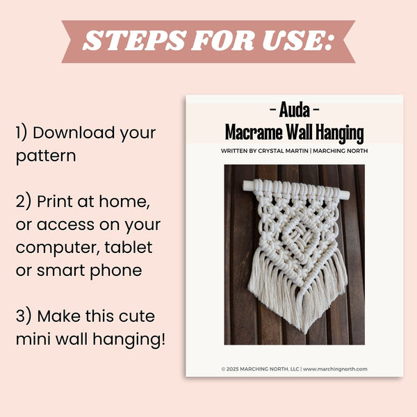 “Auda” Mini Macrame Wall Hanging PDF Pattern | Woven Diamond Design
