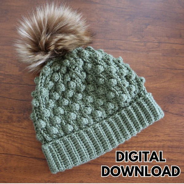 Bobble Vine Beanie Crochet Pattern | 5 Sizes Newborn to Adult | PDF Pattern