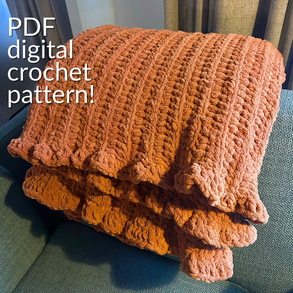 Chunky Crochet Throw Blanket with Easy Ruffle Border Printable PDF Pattern