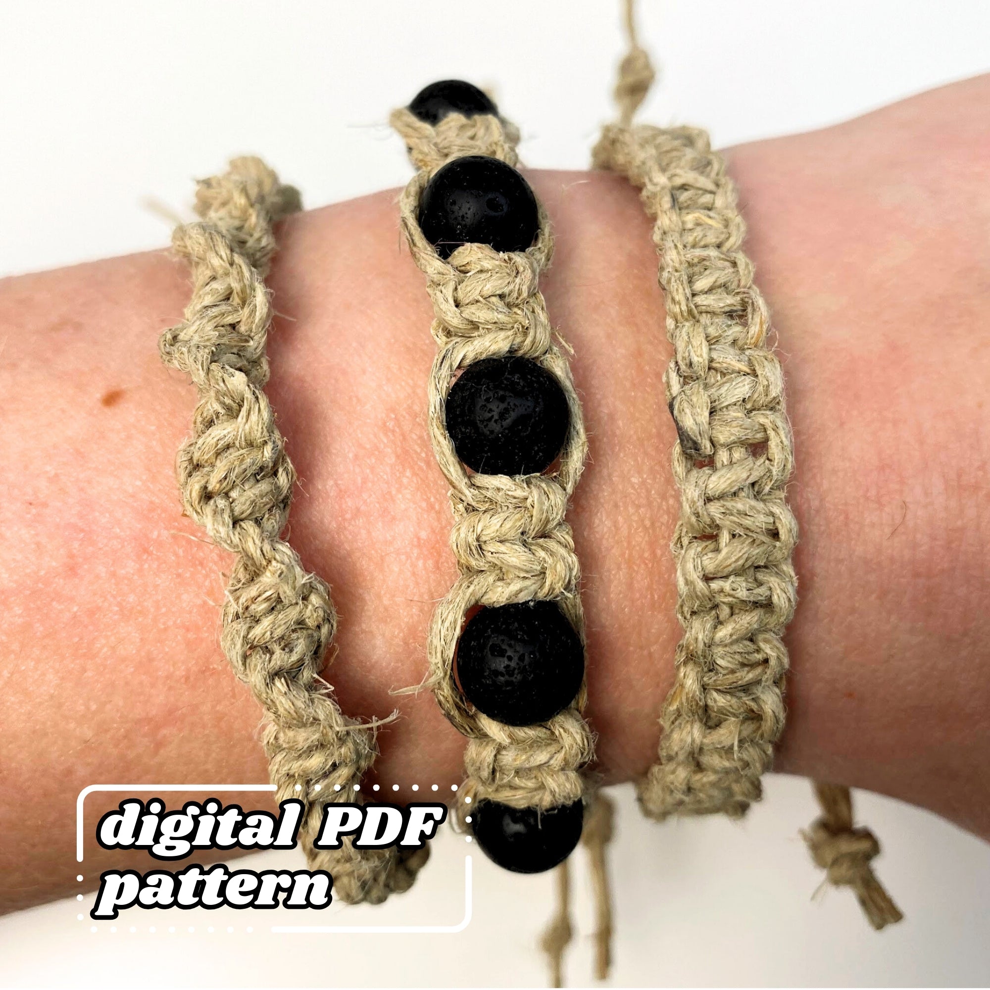 3 Macrame Hemp Bracelet Patterns | Sliding Closure *DIGITAL PDF PATTERN*