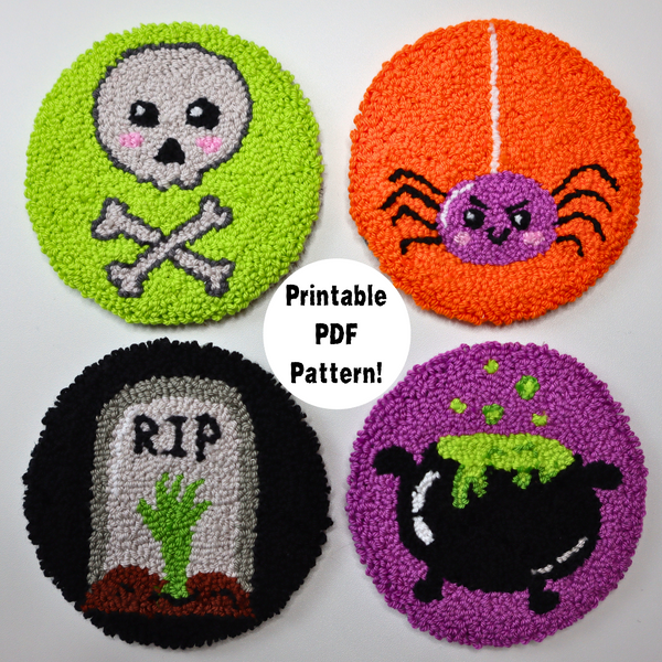 Spooky Halloween Punch Needle Coasters PDF Pattern
