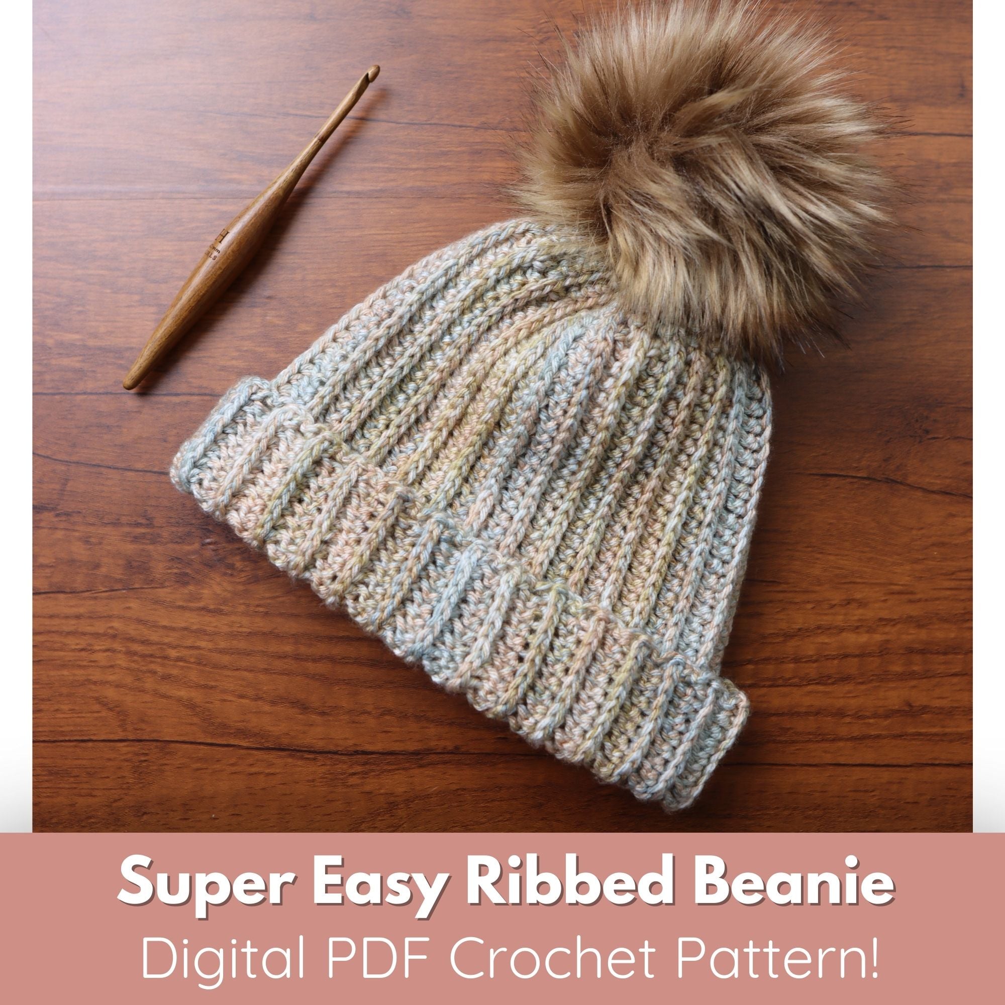 Easy Ribbed Crochet Beanie Hat in 8 Sizes | Pattern PDF