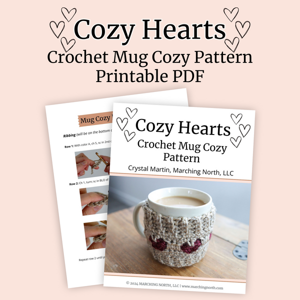 Cozy Hearts Crochet Mug Cozy Digital PDF Pattern