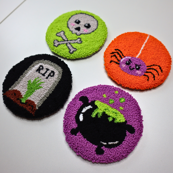 Spooky Halloween Punch Needle Coasters PDF Pattern