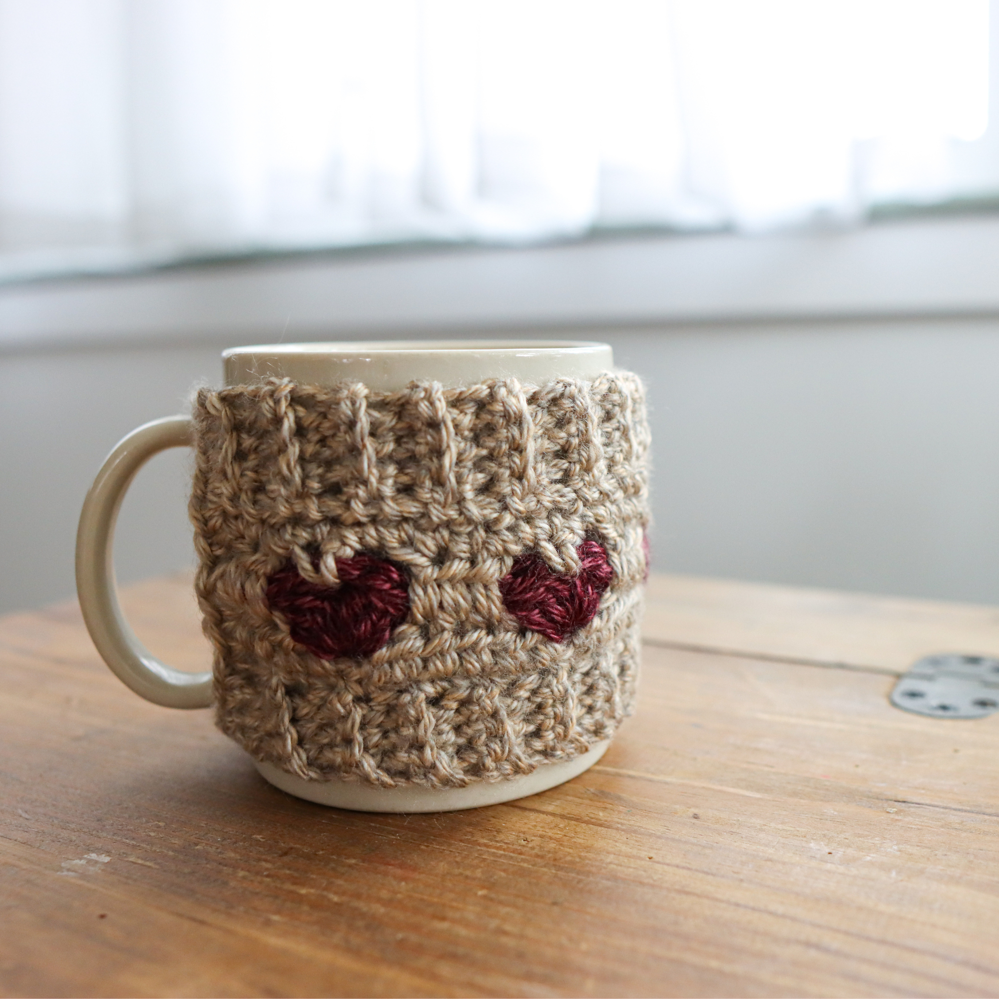 Cozy Hearts Crochet Mug Cozy Digital PDF Pattern