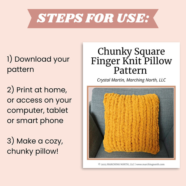 Finger Knit Square Pillow | Printable PDF Pattern