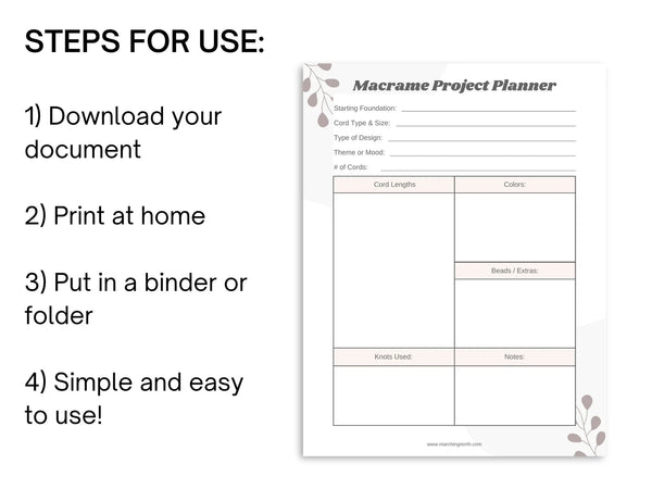 Macrame Project Planner - Printable PDF