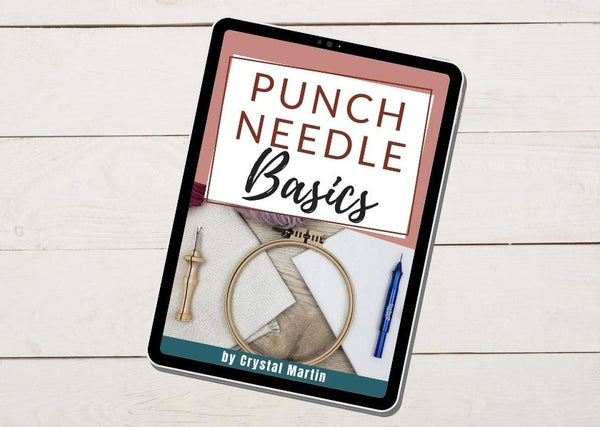 mockup of Punch Needle Basics ebook on an iPad